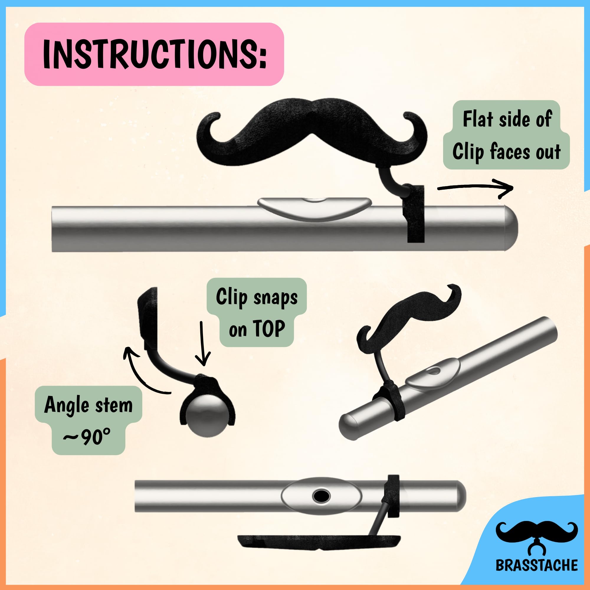 Flute-stache - The Original Clip-on mustache for Flute by Brasstache